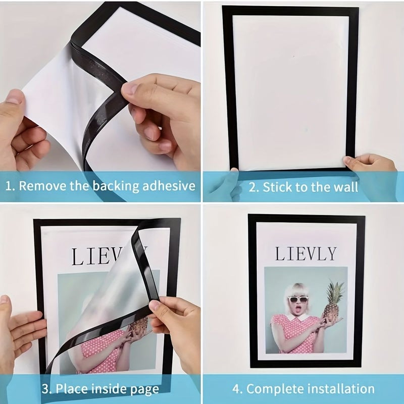 A4 Size Magnetic Photo Frame Black 5pcs Reusable Wall Decoration Plastic Frame - Image 2
