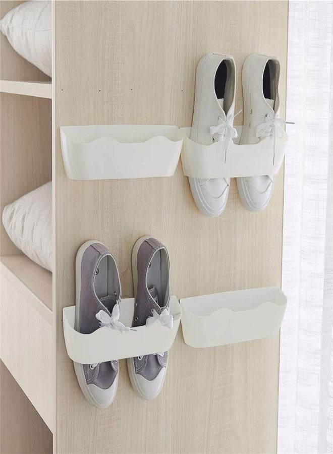 Yocice Wall Mounted Shoes Rack 4pcs with Sticky Hanging Strips, Plastic Shoes Holder Storage Organizer,Door Shoe Hangers (White- SM02(4PCS)) - Image 1