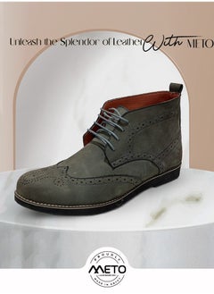 Meto Gray Genuine Leather Embossed Chukka Brogue Boots  - Image 2