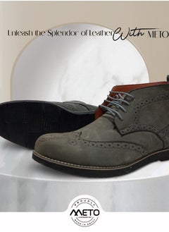 Meto Gray Genuine Leather Embossed Chukka Brogue Boots  - Image 3
