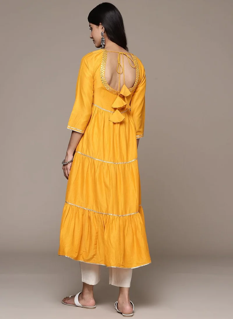 ISHIN Women's Yellow 100% Cotton Printed Tunic Regular Fit Kurta