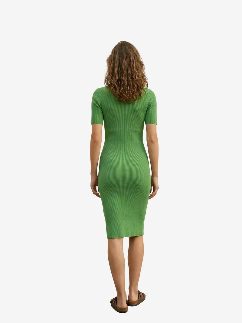 My Fashion Green MY FASHION Ribbed Polo Collar Midi Dress for Women | Best Price UAE