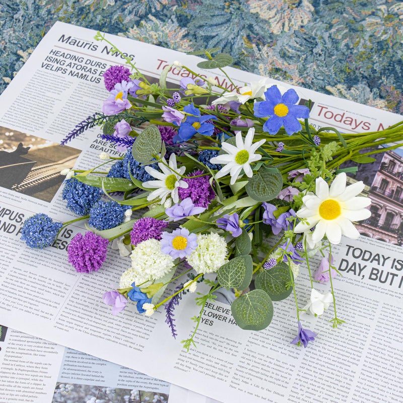 J'FLORU Artificial Spring Flowers 12 Pack Spring Floral Picks 17 Inch Flower Stems with Blue White Purple Dandelions for Spring Summer Easter Flower Arrangements Centerpieces - Image 4