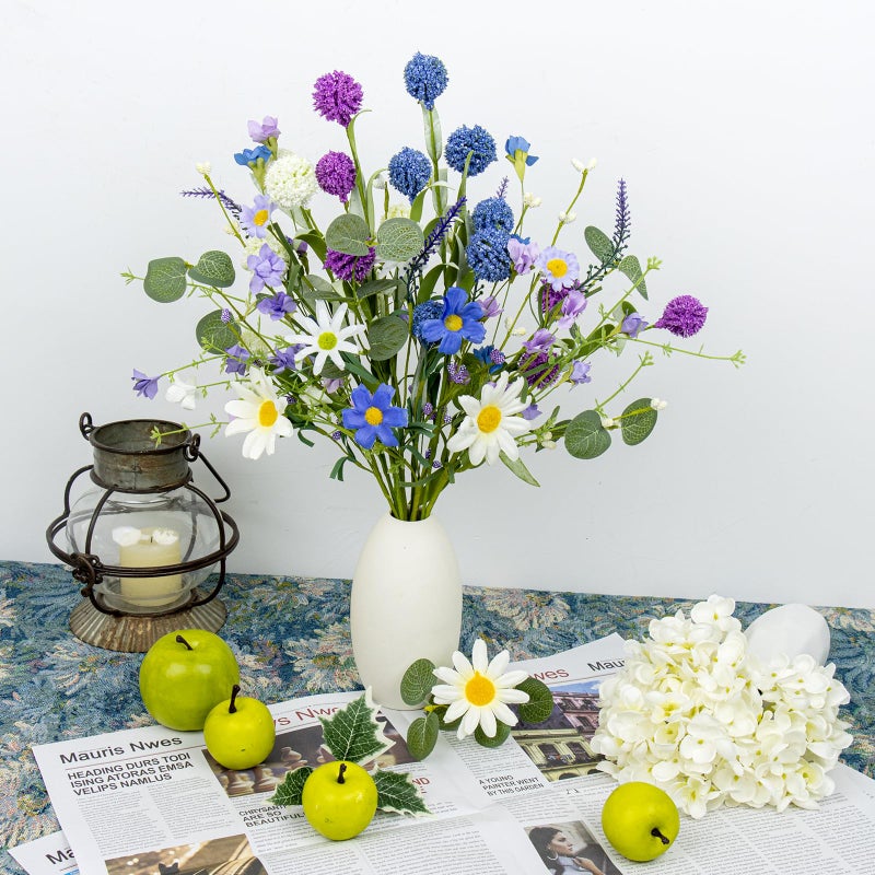 J'FLORU Artificial Spring Flowers 12 Pack Spring Floral Picks 17 Inch Flower Stems with Blue White Purple Dandelions for Spring Summer Easter Flower Arrangements Centerpieces - Image 2