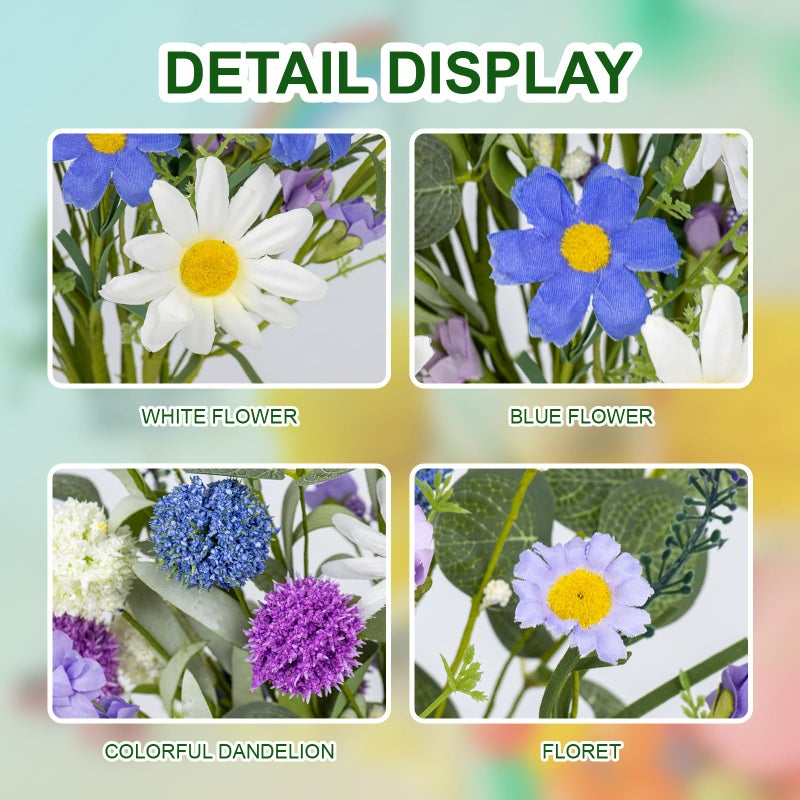 J'FLORU Artificial Spring Flowers 12 Pack Spring Floral Picks 17 Inch Flower Stems with Blue White Purple Dandelions for Spring Summer Easter Flower Arrangements Centerpieces - Image 5