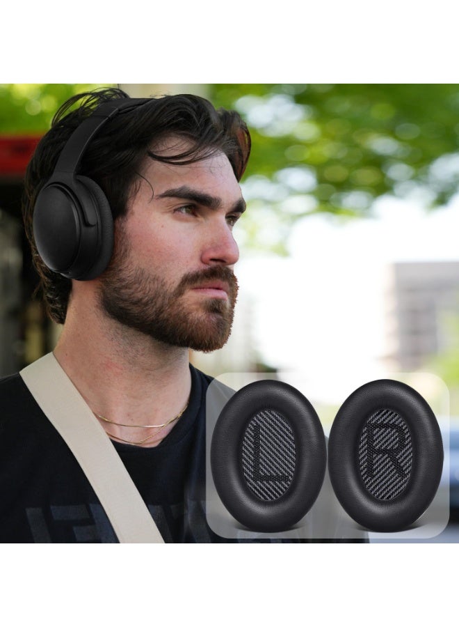 شابية وسائد أذن بديلة لسماعات الرأس Bose QuietComfort 35 (QC35) وQuiet Comfort 35 II (QC35 ii)، وسائد أذن مصنوعة من جلد ناعم، ورغوة عازلة للضوضاء، وسمك إضافي (أسود) - Image 3