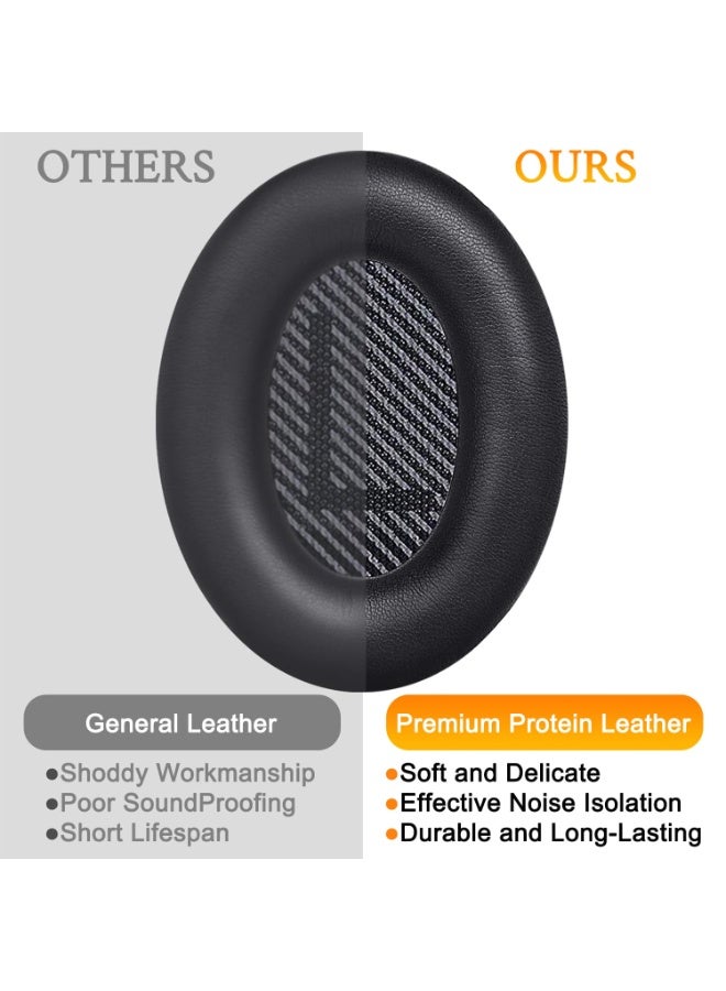 شابية وسائد أذن بديلة لسماعات الرأس Bose QuietComfort 35 (QC35) وQuiet Comfort 35 II (QC35 ii)، وسائد أذن مصنوعة من جلد ناعم، ورغوة عازلة للضوضاء، وسمك إضافي (أسود) - Image 2