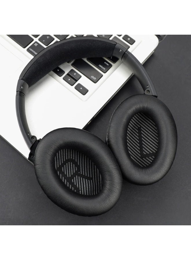 شابية وسائد أذن بديلة لسماعات الرأس Bose QuietComfort 35 (QC35) وQuiet Comfort 35 II (QC35 ii)، وسائد أذن مصنوعة من جلد ناعم، ورغوة عازلة للضوضاء، وسمك إضافي (أسود) - Image 5