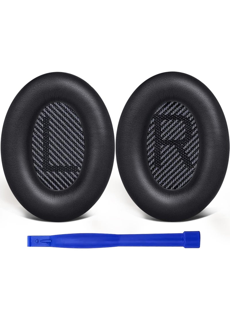 شابية وسائد أذن بديلة لسماعات الرأس Bose QuietComfort 35 (QC35) وQuiet Comfort 35 II (QC35 ii)، وسائد أذن مصنوعة من جلد ناعم، ورغوة عازلة للضوضاء، وسمك إضافي (أسود) - Image 1