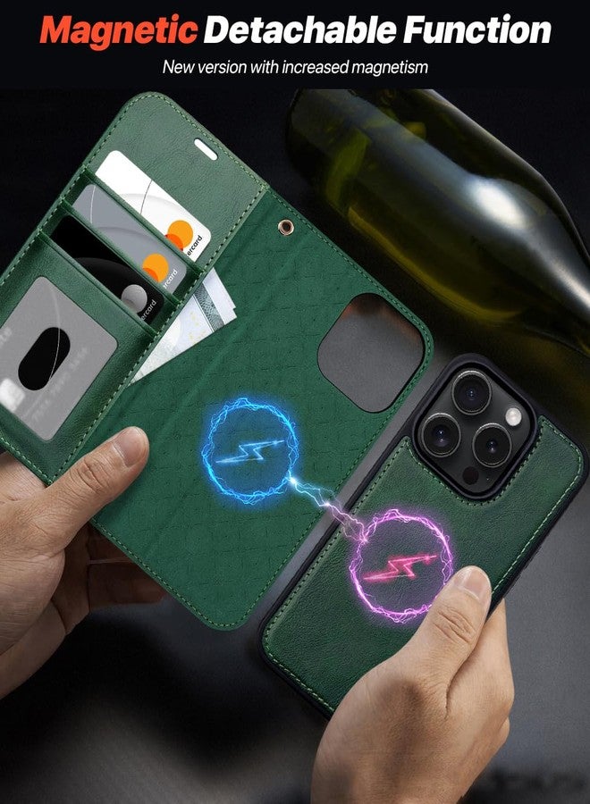 OCASE for iPhone 16 Pro Case, Detachable 2 in 1 PU Leather Wallet Case with RFID Blocking, Wireless Charging, Card Holders, Kickstand, Shockproof Removable Phone Cover, Dark Green - Image 3