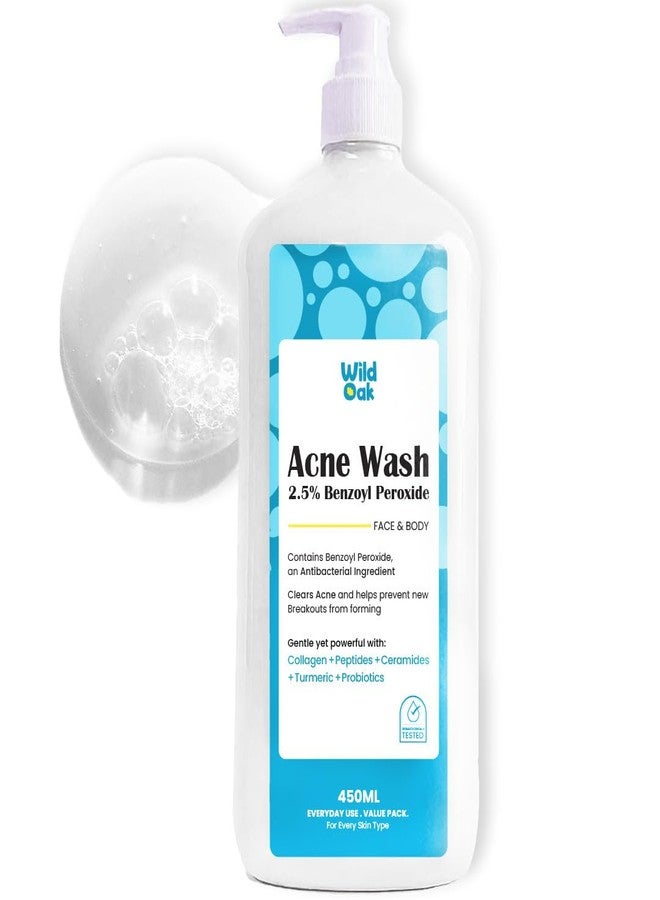WILD OAK WildOak 2.5% Benzoyl Peroxide Acne Face Body Wash | 450ml Value Pack | Kills 99.99% Acne Germs | Fights Severe Bacne | Unclogs Pores & Prevents Breakouts | Scientifically Proven Non-Drying Formula - Image 1