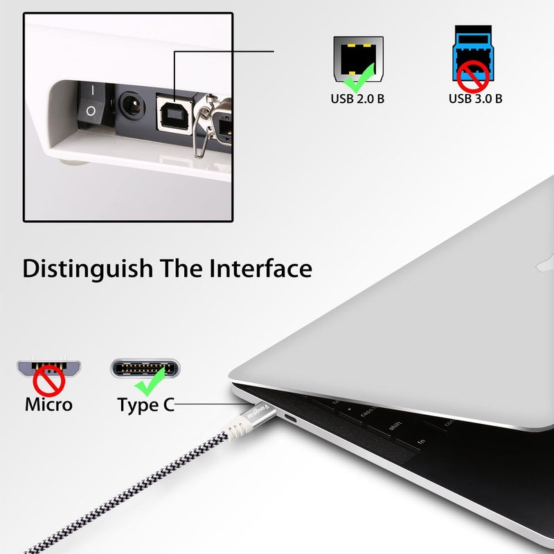 Quick assemble 6ft USB C to USB B Cable Nylon Braided Printer Scanner Cord with Metal Connector Compatible with MacBook Pro, AiO, Brother, HP, Canon, Samsung Printers, and More (1.8m, Gray) Shop & home all-space compatible - Image 4