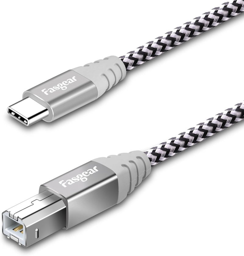 Quick assemble 6ft USB C to USB B Cable Nylon Braided Printer Scanner Cord with Metal Connector Compatible with MacBook Pro, AiO, Brother, HP, Canon, Samsung Printers, and More (1.8m, Gray) Shop & home all-space compatible - Image 1