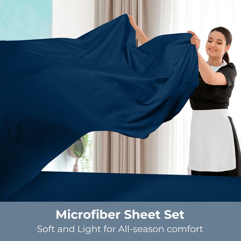 ROYALE LINENS - 4 Piece King Bed Sheet - Soft Brushed Microfiber 1800 Bedding Set - 1 Fitted Sheet  1 Flat Sheet  2 Pillow case - Wrinkle & Fade Resistant Luxury King Size Sheet Set (Navy  King) - Image 3
