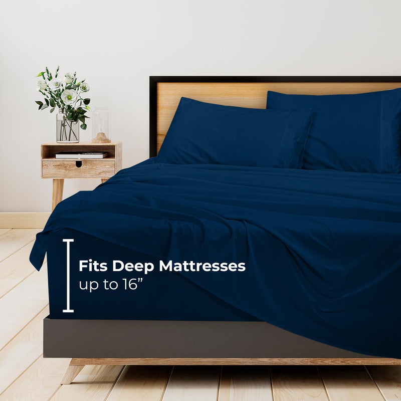 ROYALE LINENS - 4 Piece King Bed Sheet - Soft Brushed Microfiber 1800 Bedding Set - 1 Fitted Sheet  1 Flat Sheet  2 Pillow case - Wrinkle & Fade Resistant Luxury King Size Sheet Set (Navy  King) - Image 2