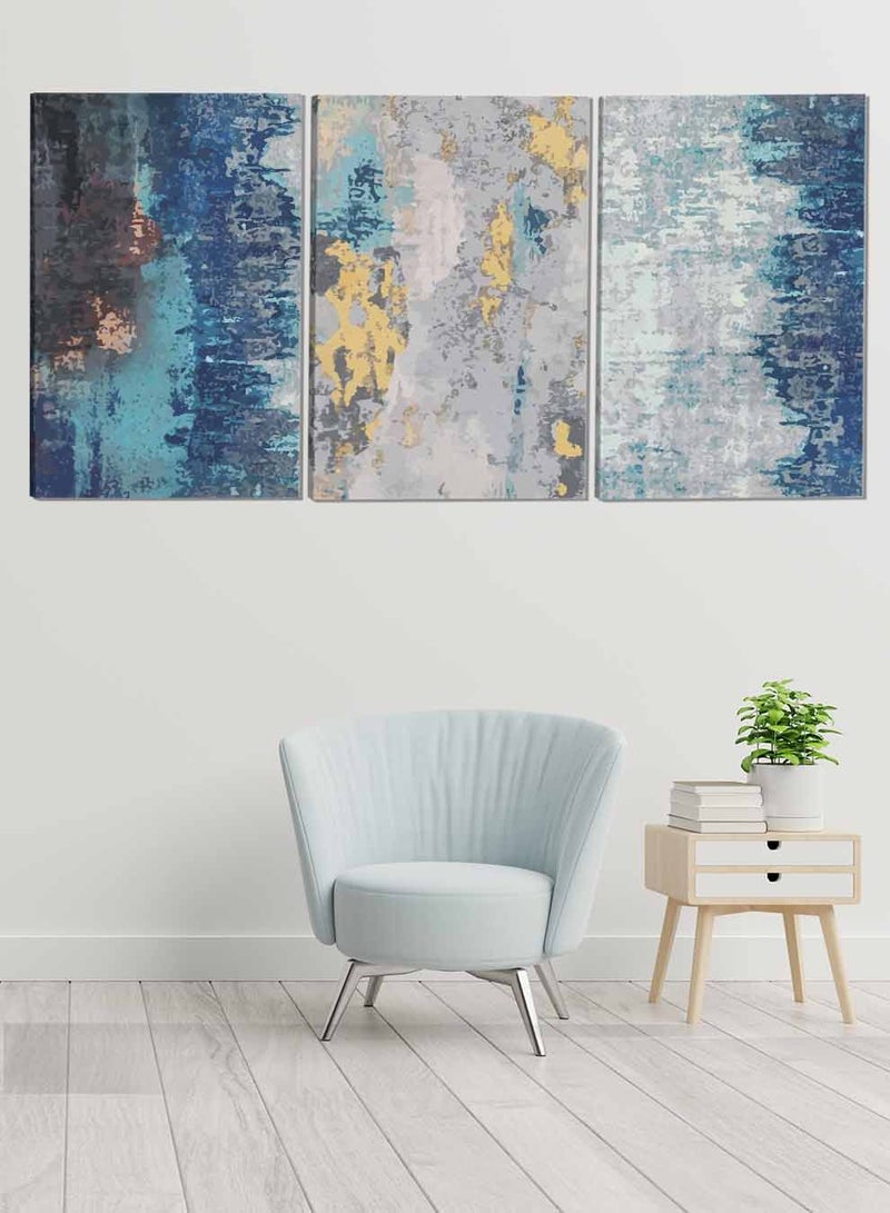 لوحة طقم من ٣ لوحات كانفاس على إطار خشبي تصميم رسم تجريدي للمنزل غرفة المعيشة المكتب الديكور - Image 1