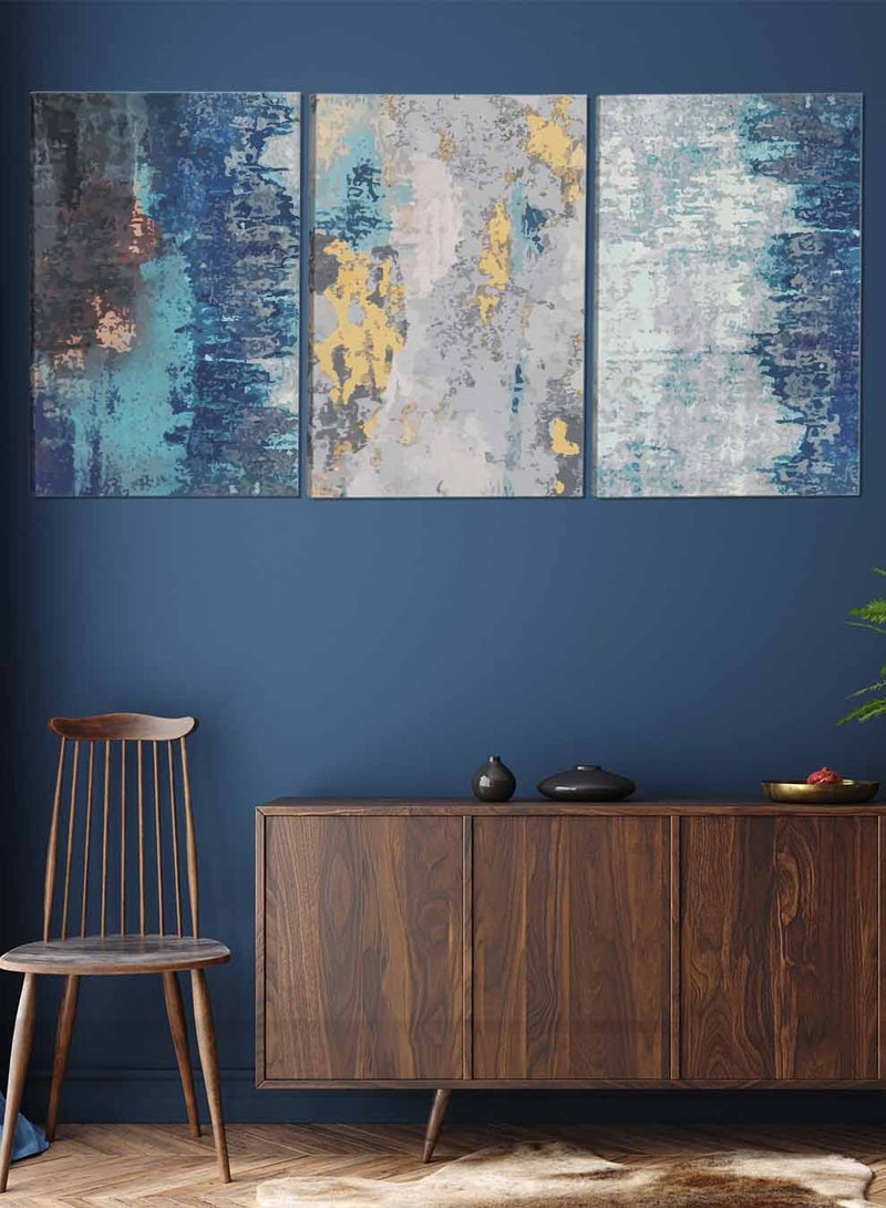 لوحة طقم من ٣ لوحات كانفاس على إطار خشبي تصميم رسم تجريدي للمنزل غرفة المعيشة المكتب الديكور - Image 2