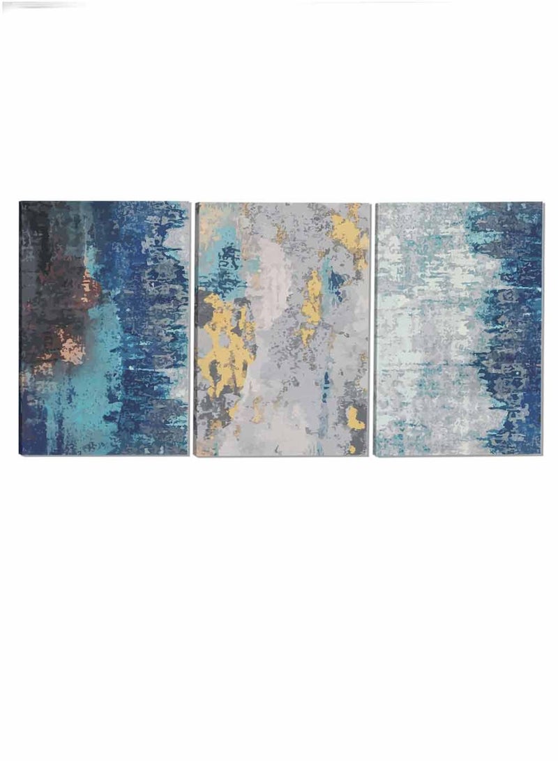 لوحة طقم من ٣ لوحات كانفاس على إطار خشبي تصميم رسم تجريدي للمنزل غرفة المعيشة المكتب الديكور - Image 4