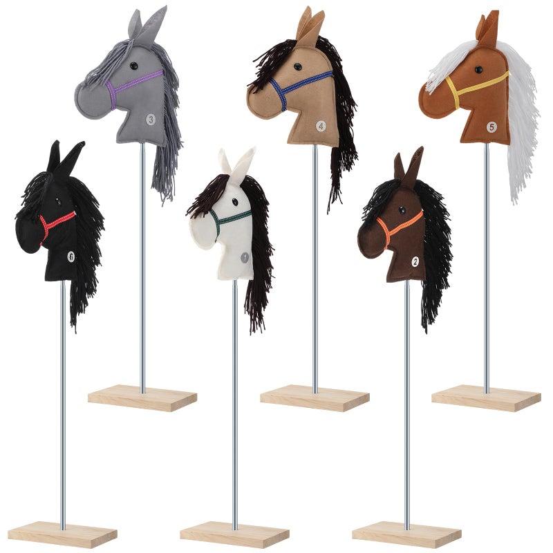 Relaxgiant 6 Pcs 4724 Inches Stick Horse Plush Handcrafted Riding Horse on a Stick for Derby Racing Events Sturdy Adjustable Metal Pole with Wood Base for Cowboy Party - Image 3