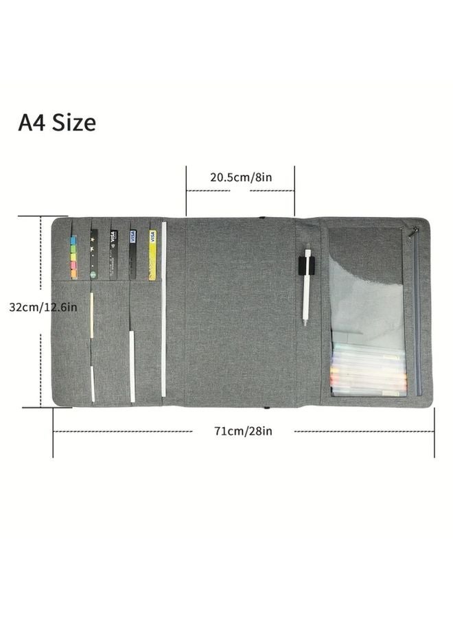 منظم دفاتر احترافي متين أسود A4 مع جيب بسحاب وحلقة قلم - Image 4