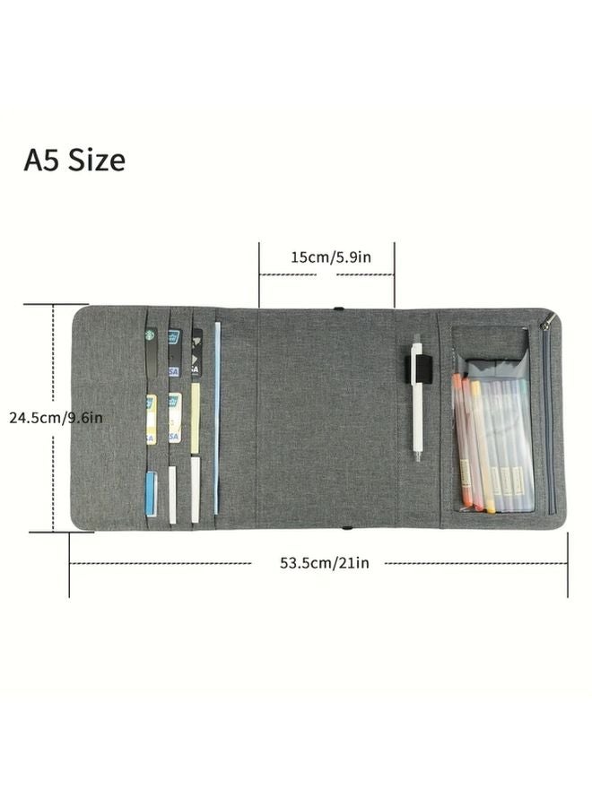 منظم دفاتر احترافي متين أسود A4 مع جيب بسحاب وحلقة قلم - Image 3