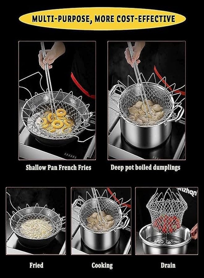 LEKORED Foldable Steam Rinse Deep Frying Basket, Stainless Steel Fry French Basket Strainer Net Fried Filter Drainage Rack for Fried Food or Fruits Multifunctional Kitchen Cooking Tool - Image 4