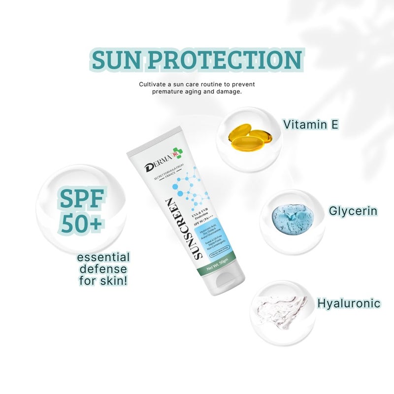 DERMAKR DERMA KR Hyaluronic Sunscreen50gm Green tea Clean Clear Face Pack50gm RED VINE Face Scrub 100gmFacial Kit Pack Of 3 - Image 2