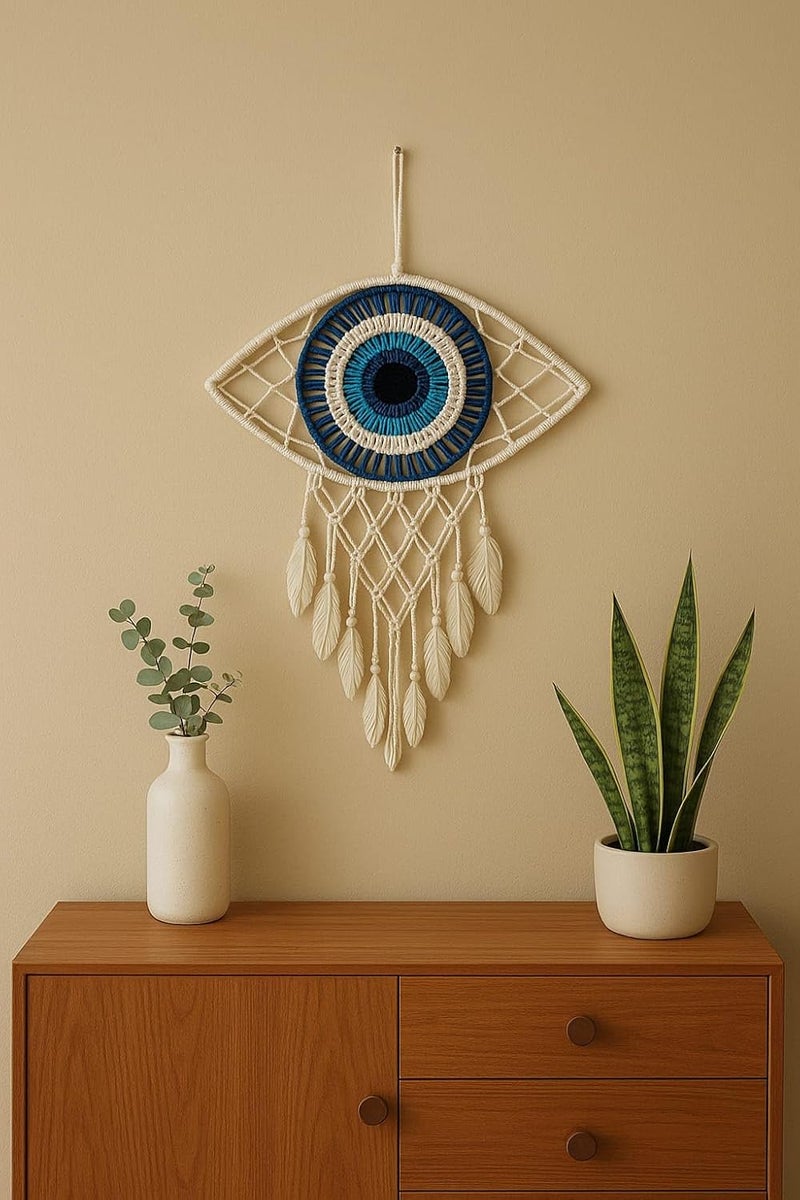 ThincAmaxe Handmade Evil Eye Dream Catcher Wall Hanging – Macrame Boho Home Decor with Feathers | Protection & Positive Energy Wall Art for Bedroom, Living Room, Office | - Image 2