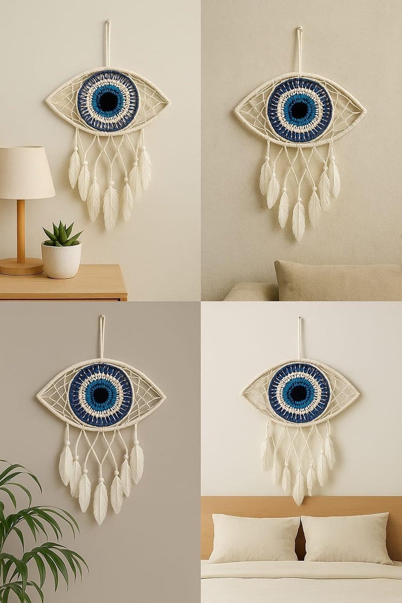 ThincAmaxe Handmade Evil Eye Dream Catcher Wall Hanging – Macrame Boho Home Decor with Feathers | Protection & Positive Energy Wall Art for Bedroom, Living Room, Office | - Image 3