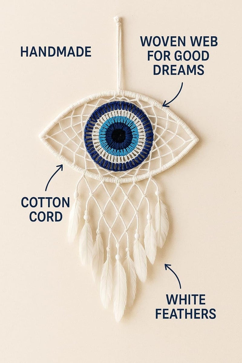 ThincAmaxe Handmade Evil Eye Dream Catcher Wall Hanging – Macrame Boho Home Decor with Feathers | Protection & Positive Energy Wall Art for Bedroom, Living Room, Office | - Image 4