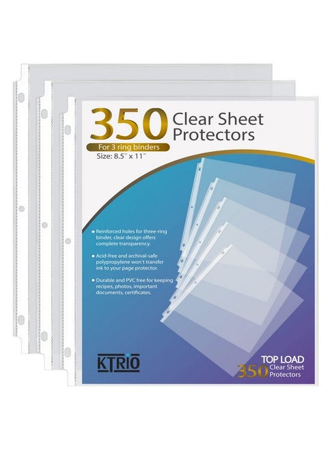 Sheet Protectors 8.5 X 11 Inch Clear Page Protectors For 3 Ring Binder, Plastic Sleeves For Binders, Top Loading Paper Protector Letter Size, 350 Pack