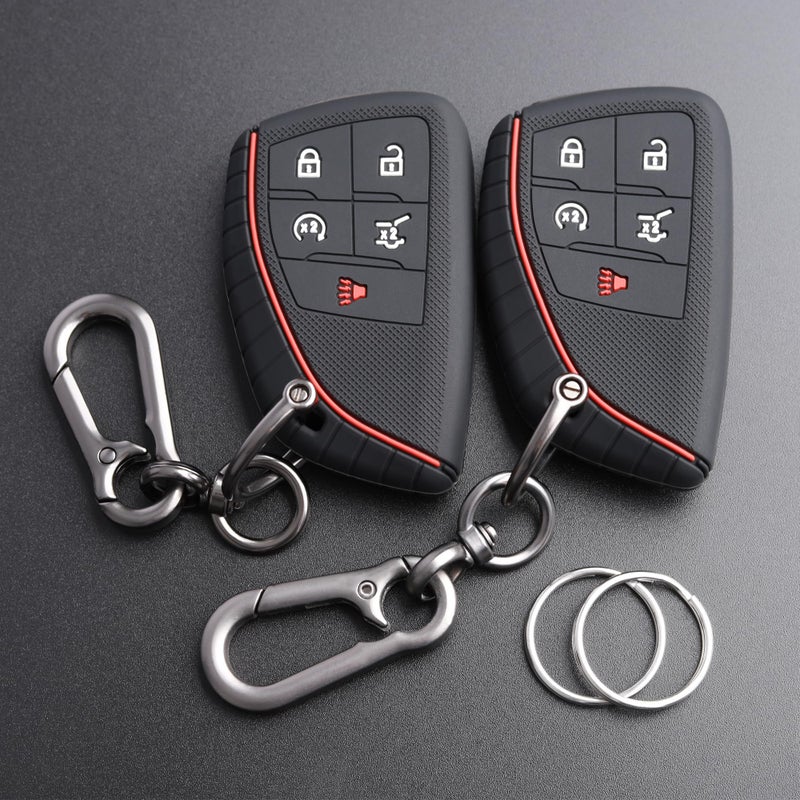 TANDRIVE Key Fob Cover for 2026 2025 2024 Chevy Equinox Traverse Blazer EV GMC Acadia Terrain and 20252021 Buick Envision 5 Button Silicone 2Pack Black