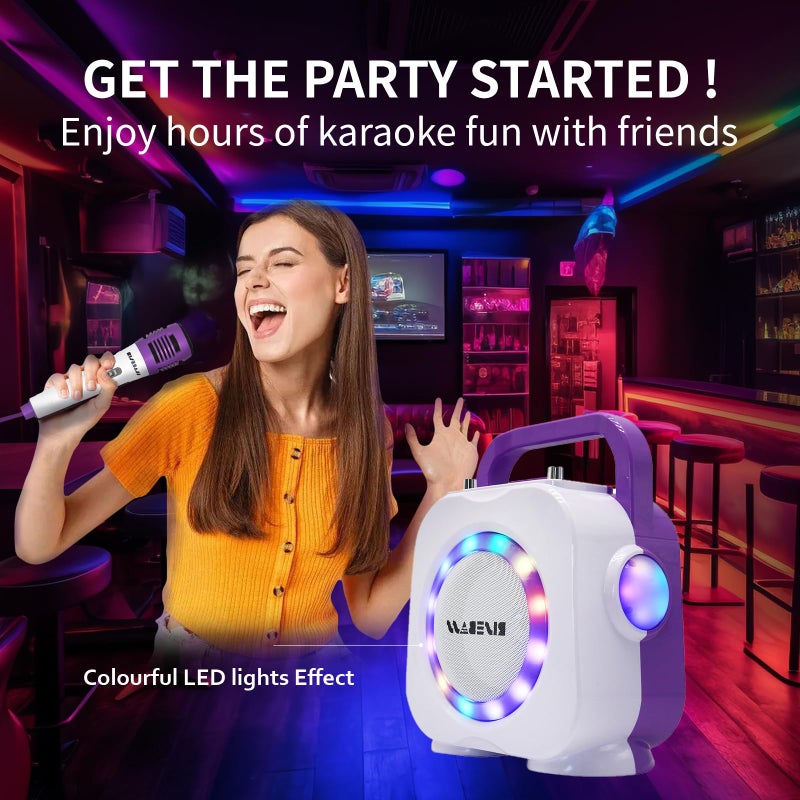 RISEBASS RISEBASS Portable Wireless Kids Karaoke Machine - Purple  Bluetooth Speaker with 2 Microphones  Premium Sound Quality  LED Lighting Effects  Long Battery Life  Modern Style - Home Use - Image 4