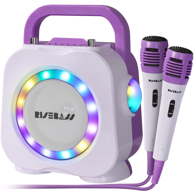 RISEBASS RISEBASS Portable Wireless Kids Karaoke Machine - Purple  Bluetooth Speaker with 2 Microphones  Premium Sound Quality  LED Lighting Effects  Long Battery Life  Modern Style - Home Use - Image 1