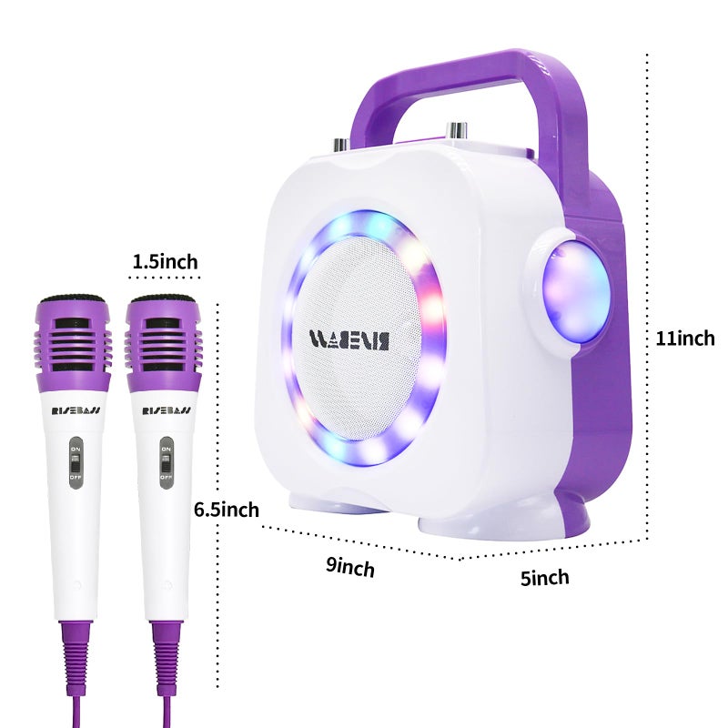 RISEBASS RISEBASS Portable Wireless Kids Karaoke Machine - Purple  Bluetooth Speaker with 2 Microphones  Premium Sound Quality  LED Lighting Effects  Long Battery Life  Modern Style - Home Use - Image 5