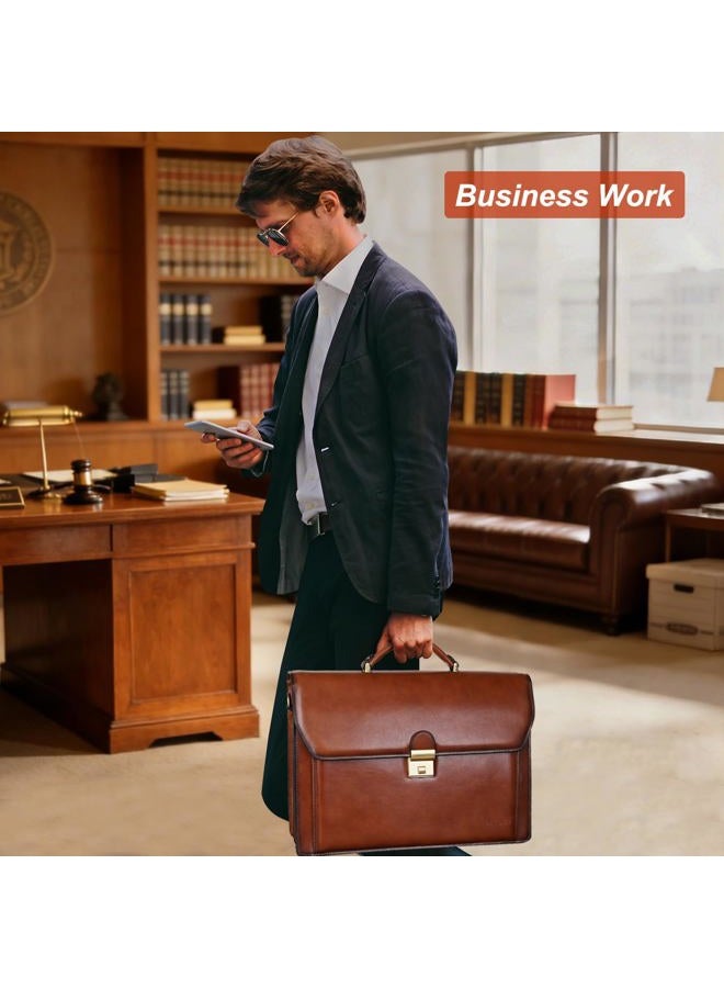 Banuce Vintage Genuine Leather Briefcase for Men Lock Lawyer Attache Case Laptop Messenger Bag - Image 2