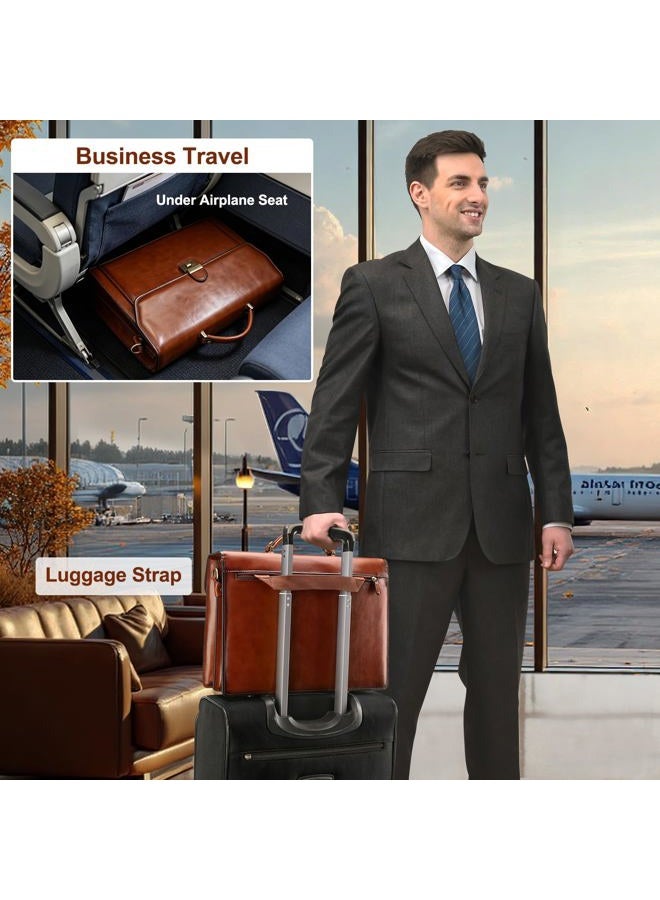Banuce Vintage Genuine Leather Briefcase for Men Lock Lawyer Attache Case Laptop Messenger Bag - Image 4