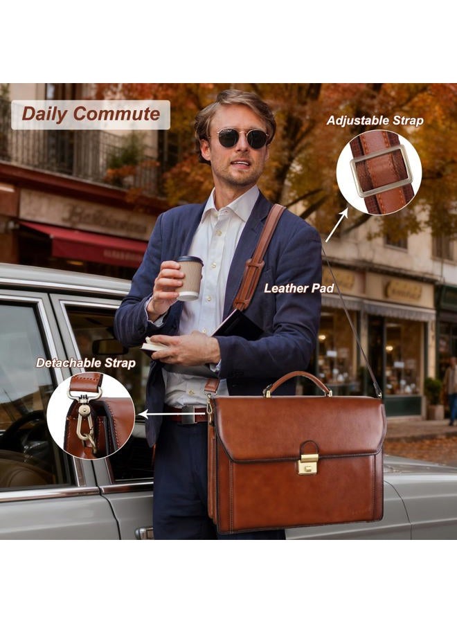 Banuce Vintage Genuine Leather Briefcase for Men Lock Lawyer Attache Case Laptop Messenger Bag - Image 3