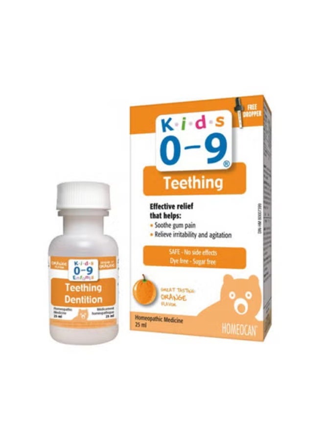 Kids 0-9 Teething Drops Orange Flavor 25ml – Homeopathic Medicine, Dye Free & Sugar Free