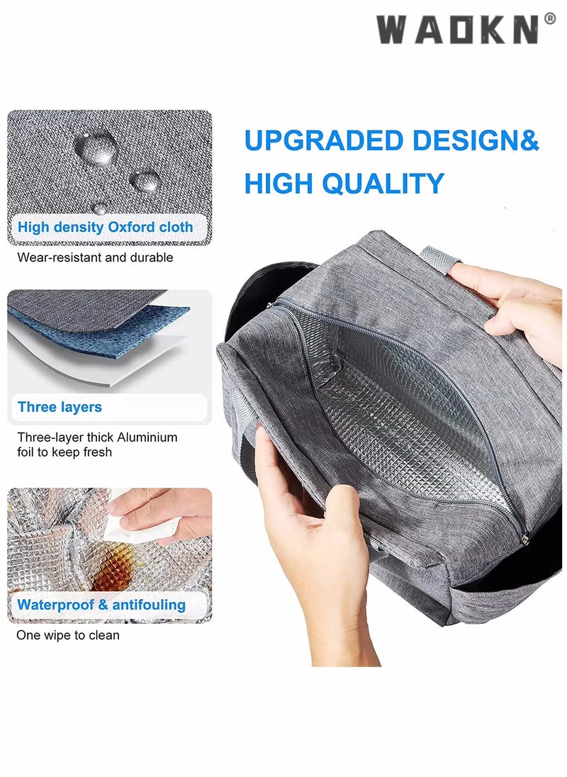 WAOKN Insulated Lunch Bag with Dual Side Pockets, Thermal Lunch Tote Box Bag for Women Men and childern Lightweight for Work Picnic School Office,Ocean side, Outing, Fishing, Climbing, Travel, Cooler Handbag Grey  - Image 2