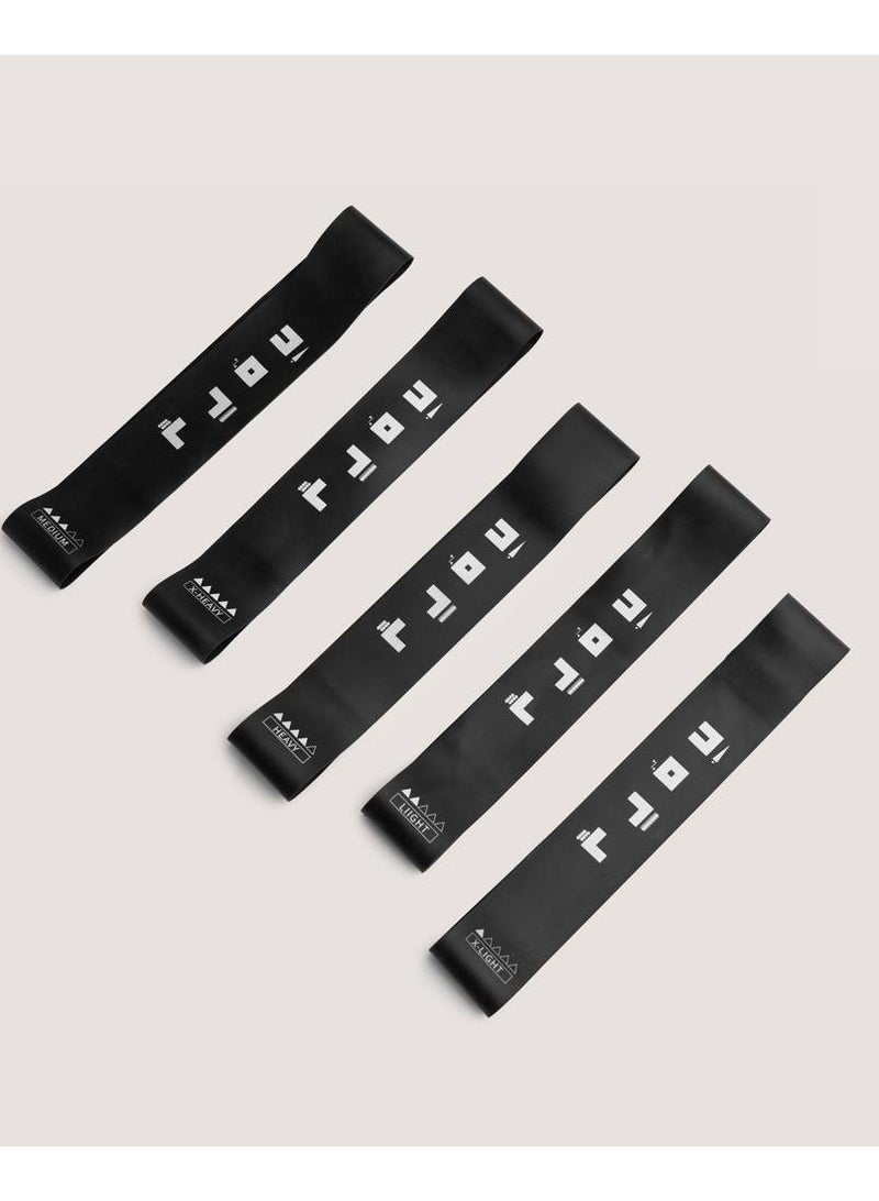 تمدد أشرطة مقاومة من المطاط من - مجموعة من 5 مستويات (خفيف جدًا، خفيف، متوسط، قوي، قوي جدًا) | أشرطة تمارين مقاومة متينة لليوغا، البيلايتس، تدريب القوة، والتمارين المنزلية | معدات لياقة بدنية | تشمل حقيبة تخزين - Image 2