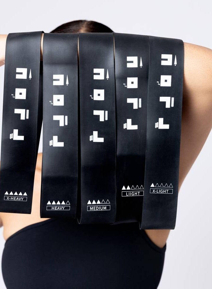 تمدد أشرطة مقاومة من المطاط من - مجموعة من 5 مستويات (خفيف جدًا، خفيف، متوسط، قوي، قوي جدًا) | أشرطة تمارين مقاومة متينة لليوغا، البيلايتس، تدريب القوة، والتمارين المنزلية | معدات لياقة بدنية | تشمل حقيبة تخزين - Image 3