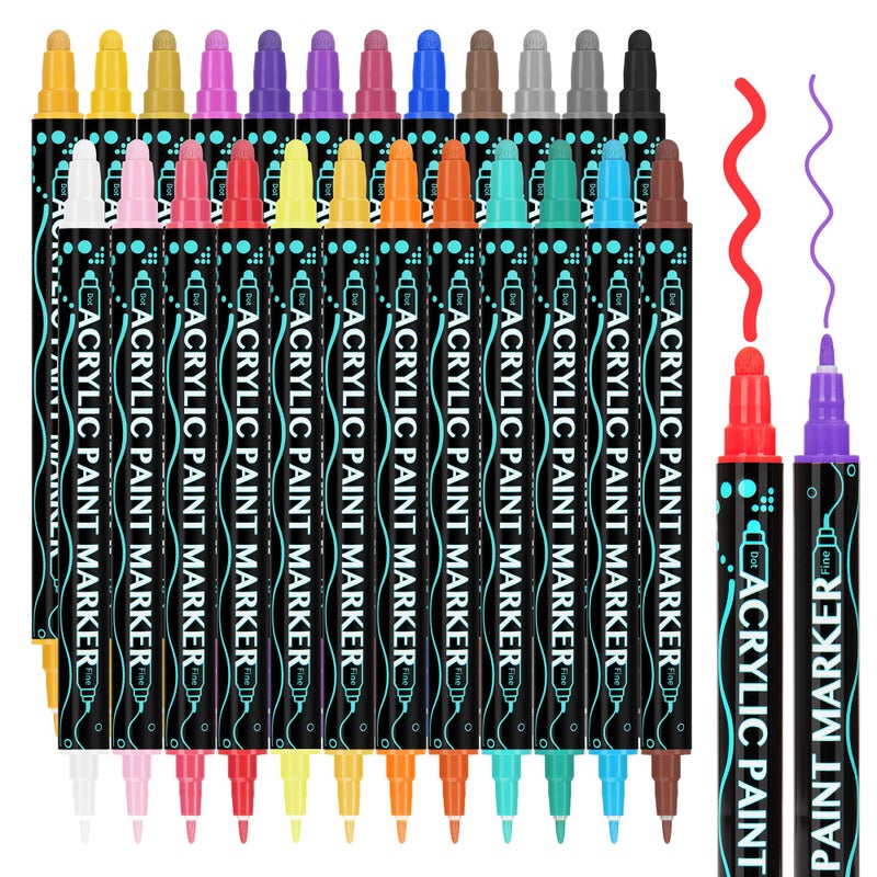 SMOOTHERPRO أقلام الطلاء الأكريليكي SMOOTHERPRO، 24 لون، أقلام طلاء أكريليكي ذات طرفين للخشب، الصخور، القماش، القرع، مجموعة أقلام للزجاج، البلاستيك، السيراميك، الأعمال اليدوية، عيد الحب، عيد الفصح، هدية (DAP24) - Image 1