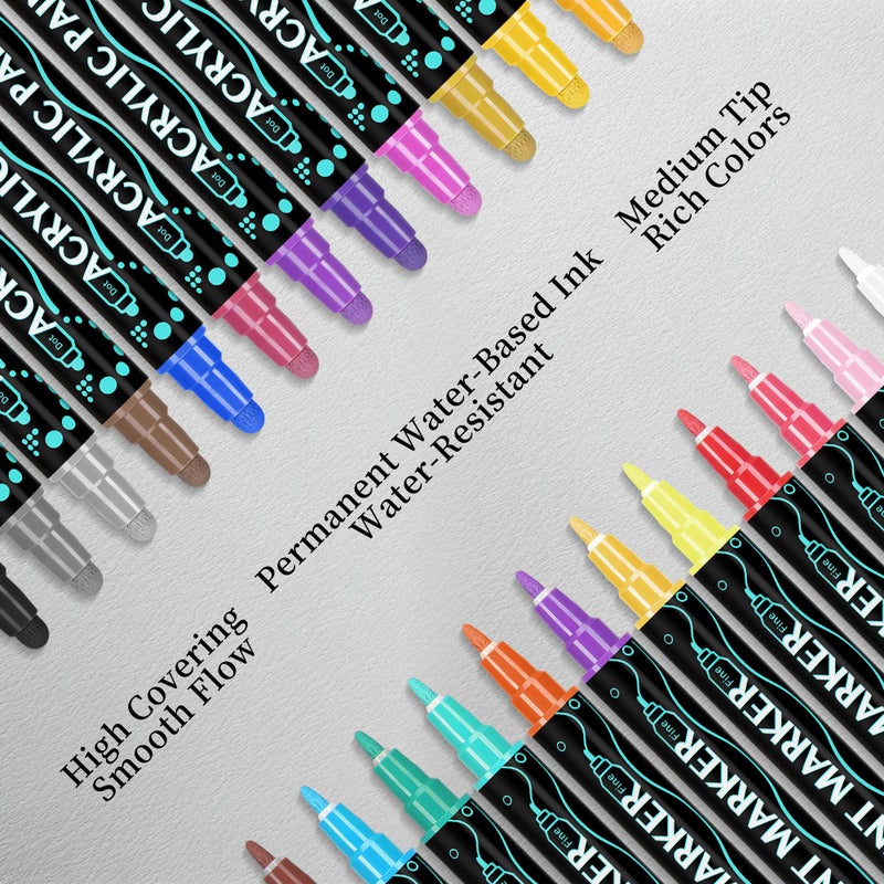 SMOOTHERPRO أقلام الطلاء الأكريليكي SMOOTHERPRO، 24 لون، أقلام طلاء أكريليكي ذات طرفين للخشب، الصخور، القماش، القرع، مجموعة أقلام للزجاج، البلاستيك، السيراميك، الأعمال اليدوية، عيد الحب، عيد الفصح، هدية (DAP24) - Image 4