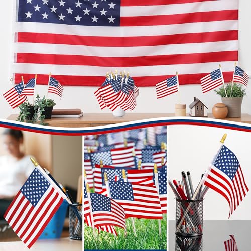 Blowata 12 Pcs Small American Flags on Stick, 6x4 In 4th of July Decorations, Mini 250 Anniversary USA Flag, Fourth of July American Handheld Flags for Veterans Day Memorial Day Supplies - Image 4