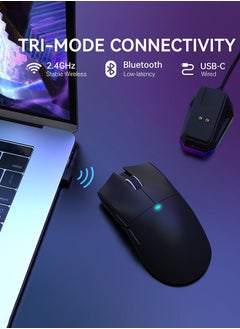 هجوم القرش فأرة ألعاب لاسلكية خفيفة الوزن ATTACK SHARK X11 مع قاعدة شحن RGB، وضع ثلاثي - 2.4 جيجاهرتز/USB-C سلكي/بلوتوث، دقة 22 ألف نقطة في البوصة، مستشعر بصري PAW3311، مفتاح HUYU، 7 أزرار قابلة للبرمجة لأجهزة الكمبيوتر/ماك (أسود)  - Image 4