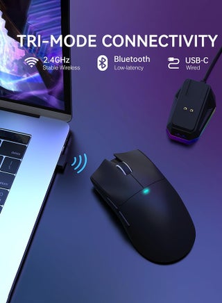 فأرة ألعاب لاسلكية خفيفة الوزن ATTACK SHARK X11 مع قاعدة شحن RGB، وضع ثلاثي - 2.4 جيجاهرتز/USB-C سلكي/بلوتوث، دقة 22 ألف نقطة في البوصة، مستشعر بصري PAW3311، مفتاح HUYU، 5 أزرار قابلة للبرمجة لأجهزة الكمبيوتر/ماك (أسود) - view 4