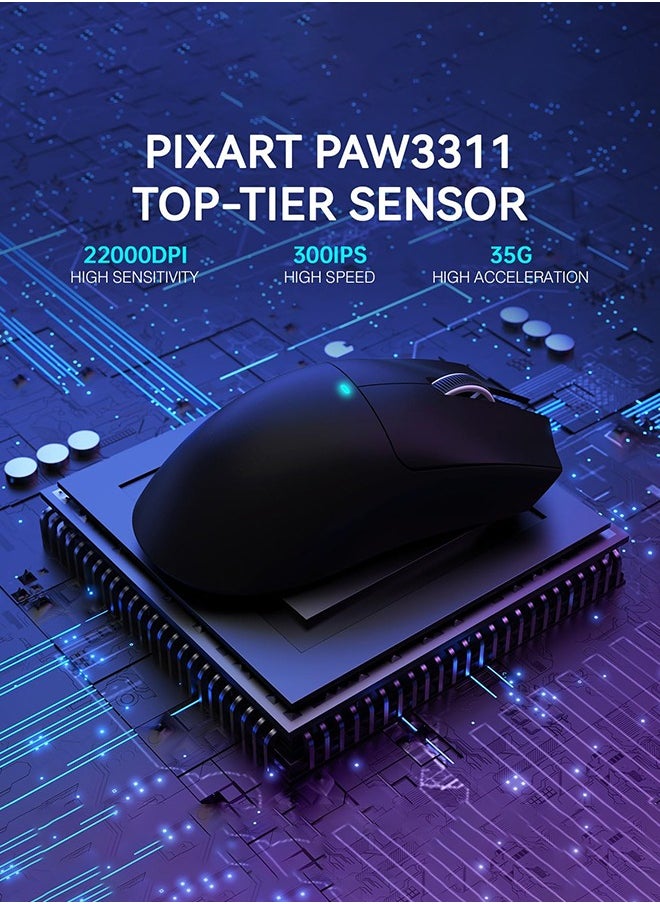 Attack Shark - X11 Lightweight Wireless Gaming Mouse with RGB Charging Dock,Tri-Mode-2.4G/USB-C Wired/BT,22K DPI,PAW3311 Optical Sensor,HUYU Switch,7 programmable Buttons for PC/Mac(Black) - Image 1