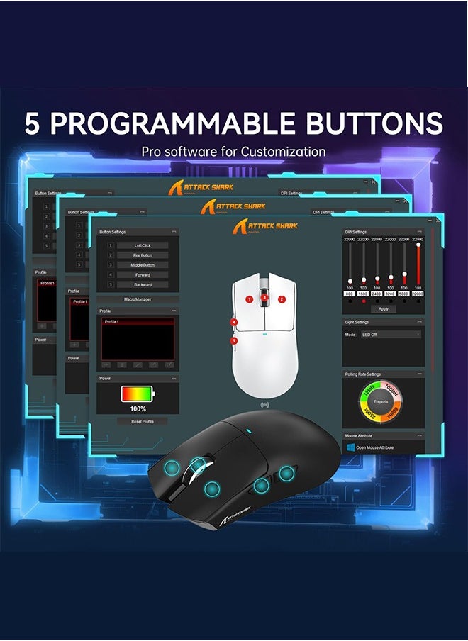 Attack Shark - X11 Lightweight Wireless Gaming Mouse with RGB Charging Dock,Tri-Mode-2.4G/USB-C Wired/BT,22K DPI,PAW3311 Optical Sensor,HUYU Switch,7 programmable Buttons for PC/Mac(Black) - Image 1