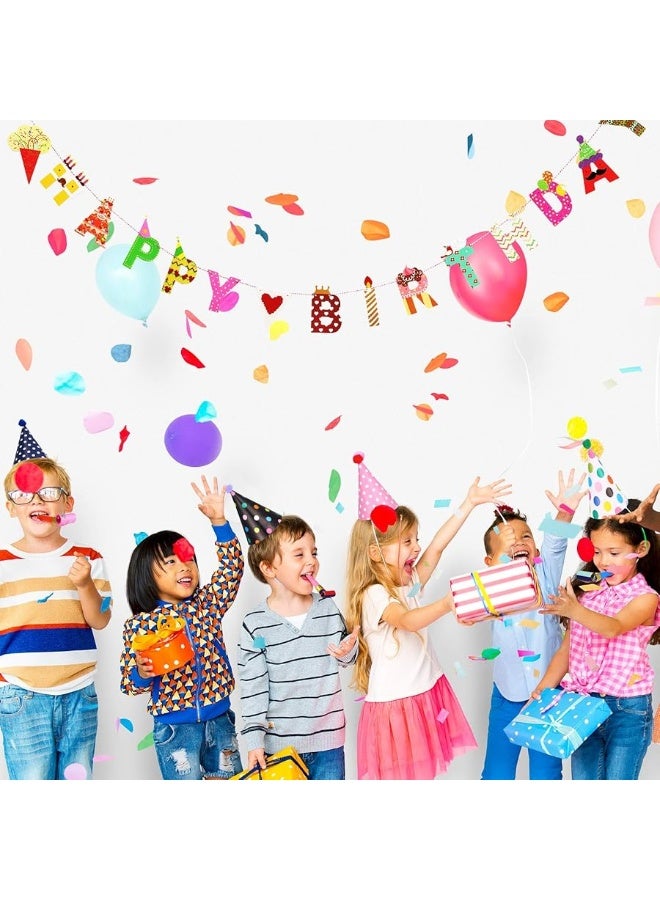 Marspark 25 Pcs Hats Set Includes 1 Colorful Happy Birthday Banner 3 Happy Birthday Glasses 10 Birthday Whistles 11 Adorable Party Cone Hats for Birthday Party Decor (Classic Style) - Image 5